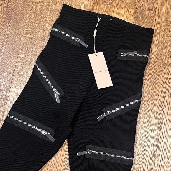 NWT Christopher Kane Moto Ribbed Zipper Black Leggings Womens US 2 - Picture 3 of 12